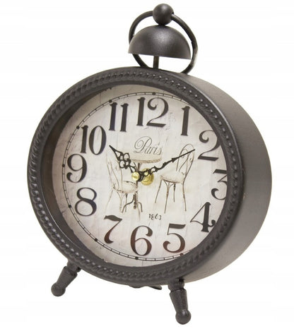 Zegar stołowy metalowy czarny, kremowy 21cm kominkowy retro loft