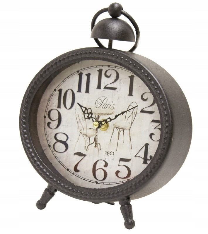 Zegar stołowy metalowy czarny, kremowy 21cm kominkowy retro loft