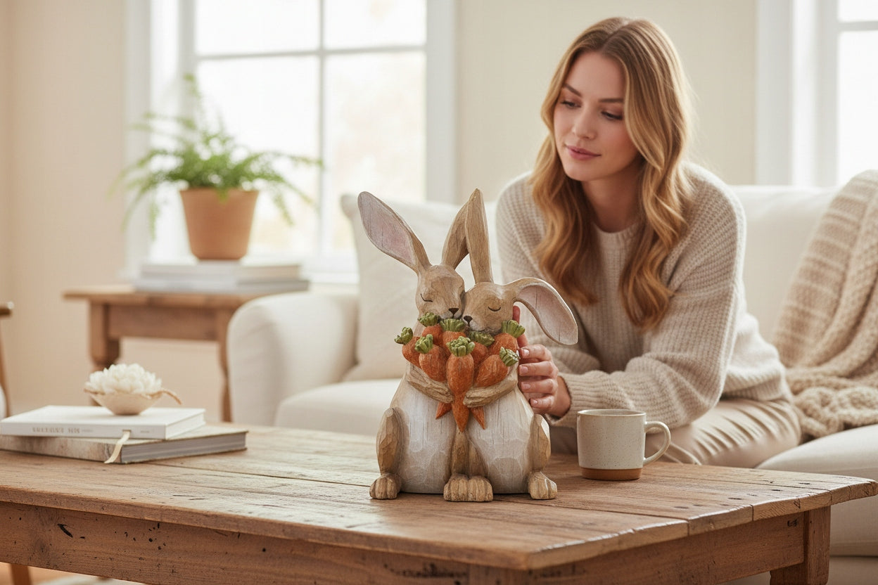 Figurka Królik Króliczek Figurka Dekoracja Wielkanocna Boho Skandynawska