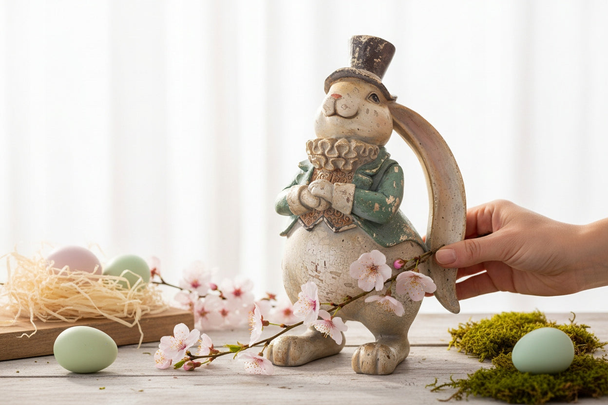 Figurka królik dekoracyjny vintage ozdoba wielkanocna figurka do domu 22cm