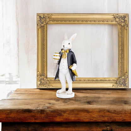 Figurka wielkanocna Królik zając 20 cm ozdobny elegancki czarny złoty biały