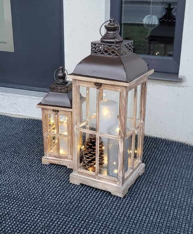 2 szt Lampion XXL Zestaw lampionów drewno pobielane 60cm