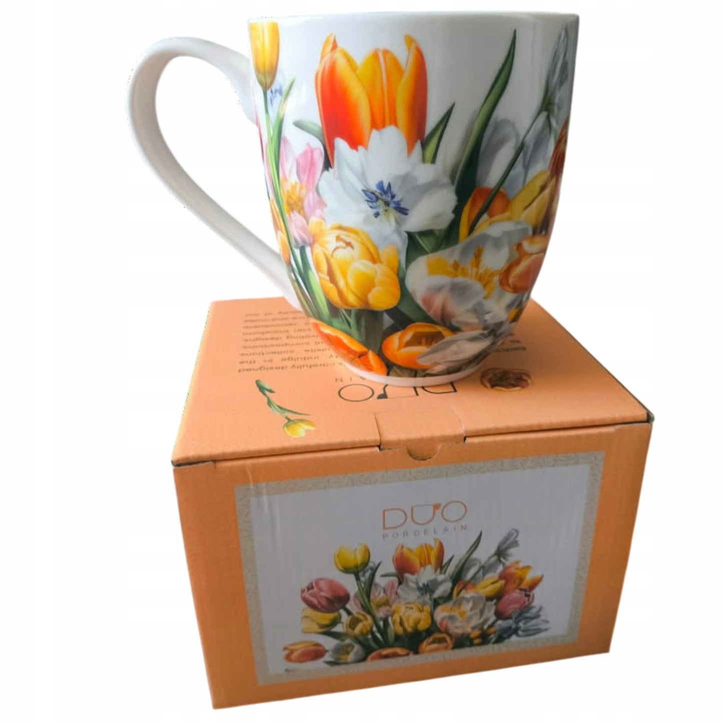 Kubek porcelanowy Mega duży XXL w pudełku 1000ml na prezent tulipany kwiaty