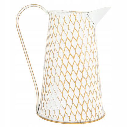 Wazon Dzbanek Metalowy Biało-Złoty 32cm Konewka