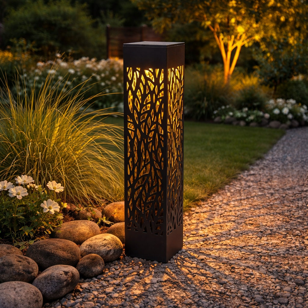 Lampa solarna ogrodowa czarna 53 cm ciepłe światło LED dekoracyjna słupek