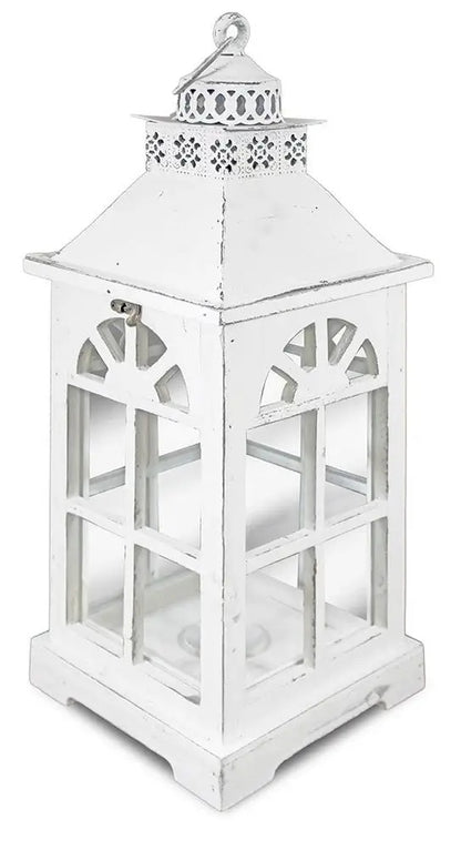 Lampion biały drewno, metal, szkło 54 cm Świecznik Latarnia