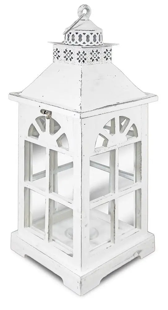 Lampion biały drewno, metal, szkło 54 cm Świecznik Latarnia