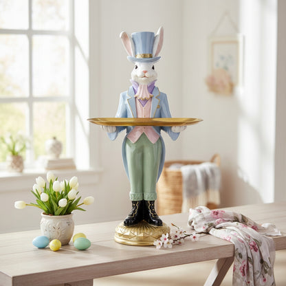 Figurka królik z tacą dekoracja zajączek Wielkanoc wiosna XXL 59,5 cm