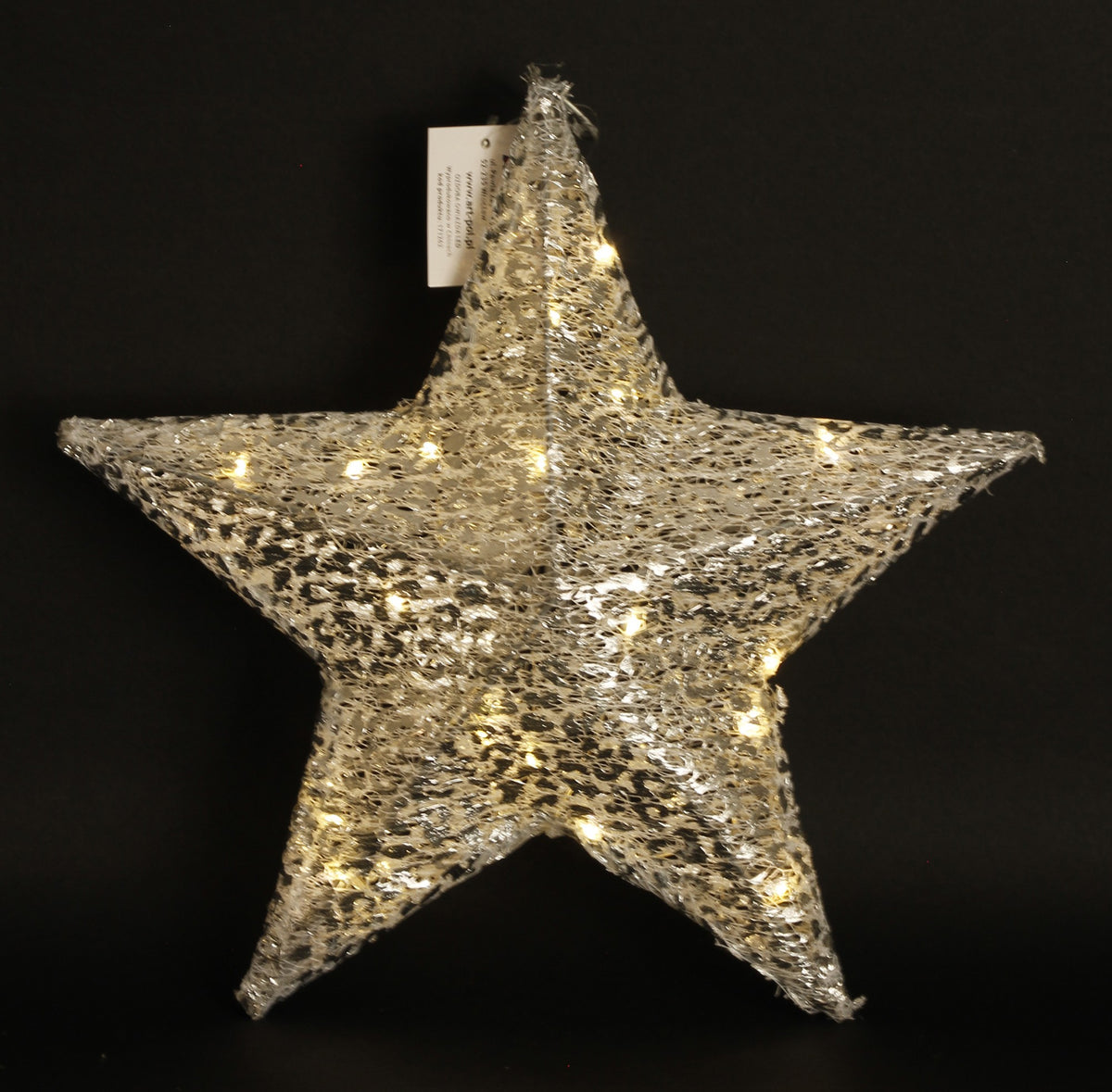 Ozdoba gwiazda LED tekstylna srebrna 31x30x6 cm