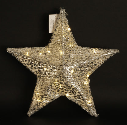 Ozdoba gwiazda LED tekstylna srebrna 31x30x6 cm