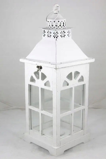 Lampion biały drewno, metal, szkło 54 cm Świecznik Latarnia
