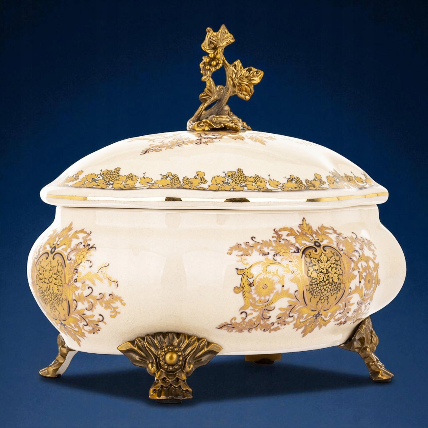 Szkatułka na biżuterię postarzany dekoracja ceramiczny retro złoty pojemnik