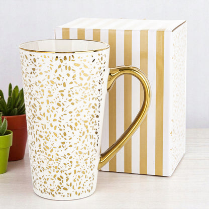 Duży ozdobny Kubek w pudełku na prezent biało złoty porcelanowy 450 ml XXL