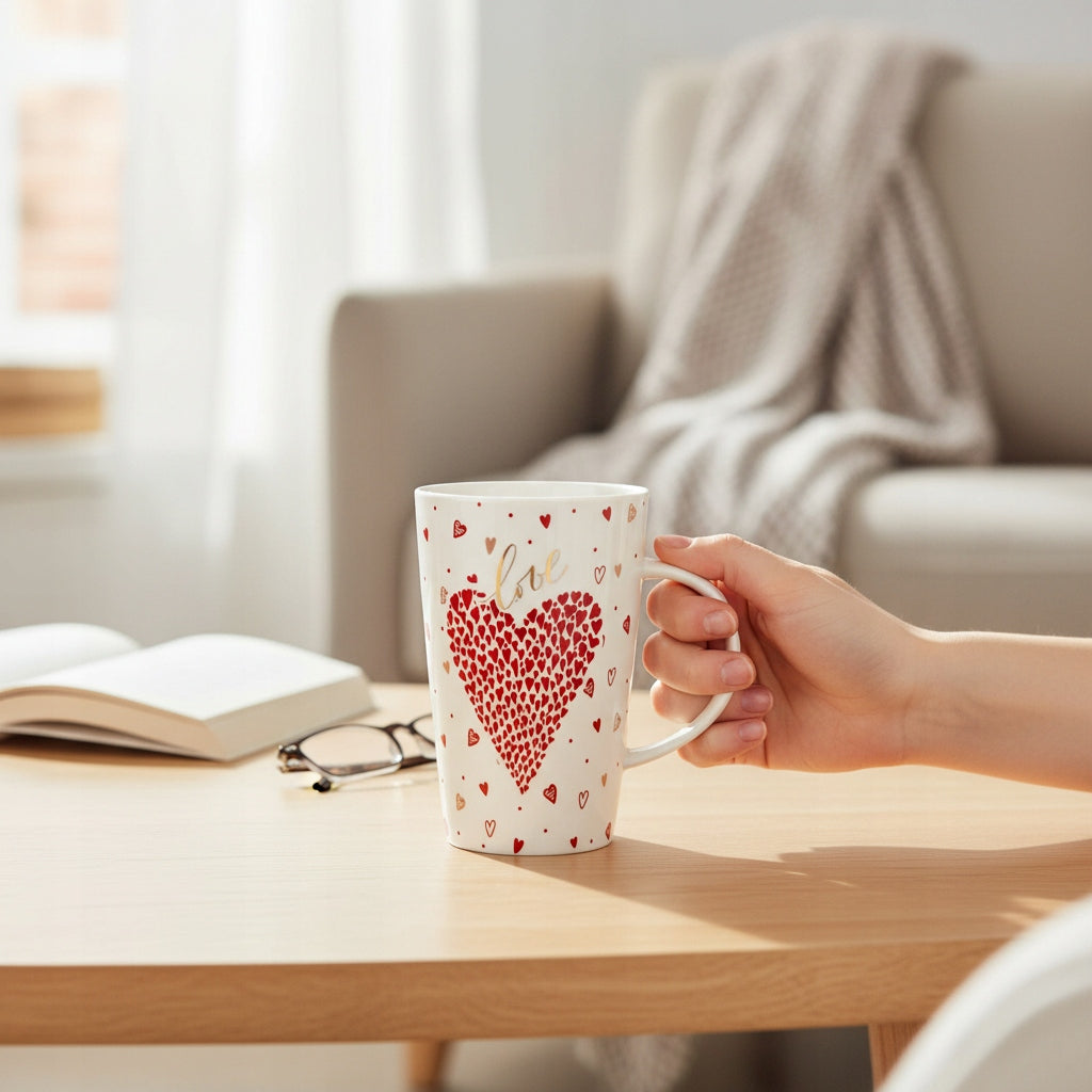 Duży porcelanowy kubek w pudełku czerwony na walentynki prezent 450 ml