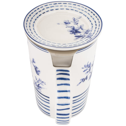 Kubek z Zaparzaczem Porcelana Niebieska Blue Pokrywka Sitko 300 ml