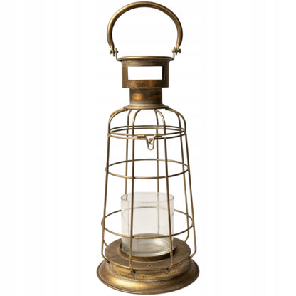 Lampion metalowy z wkładem szklanym ciemny złoty vintage loft 51 cm