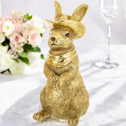 figurka zając królik zajączek w kapeluszu złoty 21 cm ozdoba wielkanocna