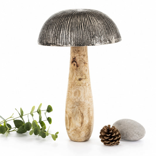 Figurka Grzyb 27x17x17cm jesienna ozdoba grzybek srebrna brązowa