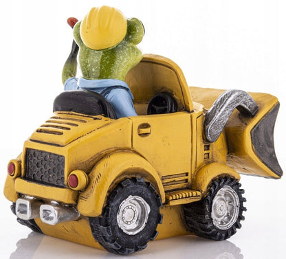 Figurka żaba żabka koparka bobcat koparkowy robotnik dekoracja ozdoba