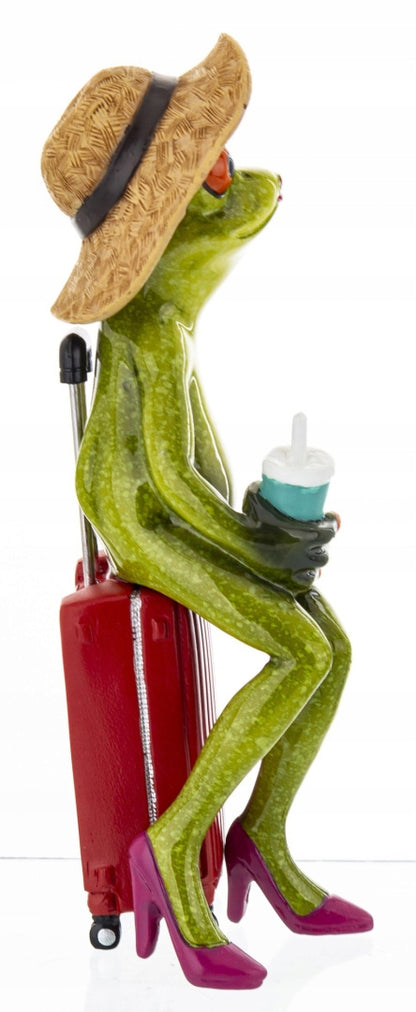 Figurka żaba z walizką żabka turystka w podróży 17 x 7 x 6 cm