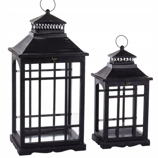 Zestaw 2 szt Lampion Drewniany czarny Latarnie komplet XXL 69cm