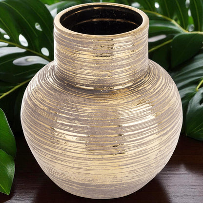 Wazon dekoracyjny ceramiczny 24 cm - brązowy -złoty cappucino