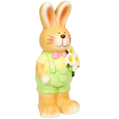 Duża Figurka zajączek Królik Zając z kwiatami 35cm wielkanocna ogrodowa