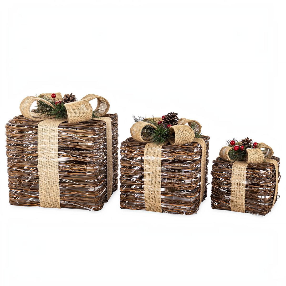 Ozdoba świąteczna LED Prezent czarny, beżowy 30x26x26 25x21x21 18x17x17 cm