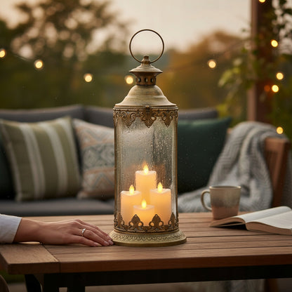Lampion 45 cm metalowy India House Złoty Metal i Szkło Styl Orientalny