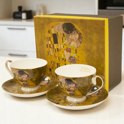 Komplet 2 filiżanek z podstawkami „Pocałunek” Gustav Klimt zestaw w pudełku