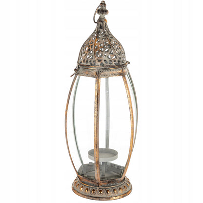 Lampion Latarenka Świecznik Metal Szkło Loft Rustykalny marokański 53 cm