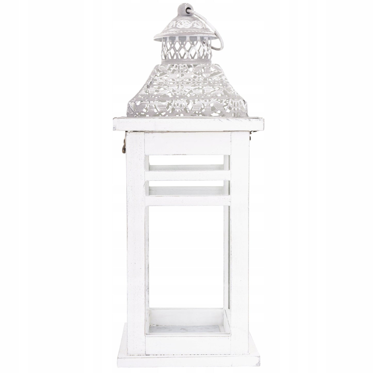 Stylowy rustykalny drewniany lampion biały świecznik duża latarnia 38cm