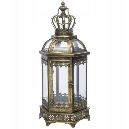 Lampion złoty metalowy postarzana latarnia w indyjskim stylu wysoka 64 cm