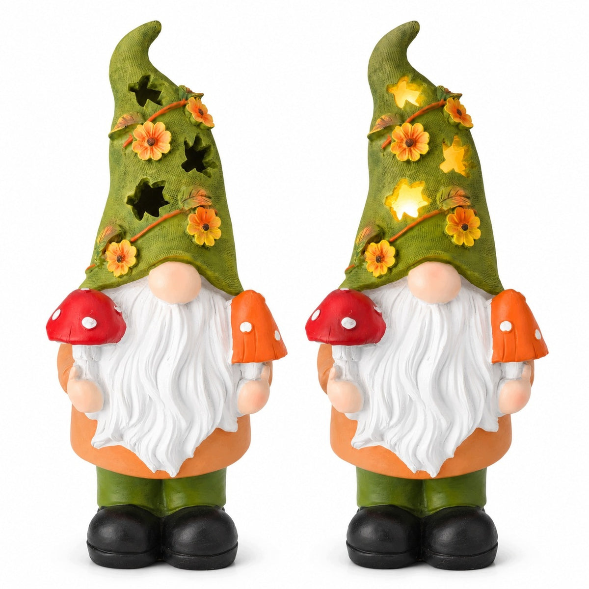 dekoracja figurka jesienna skrzat lampion LED grzyb muchomor 38 cm duża