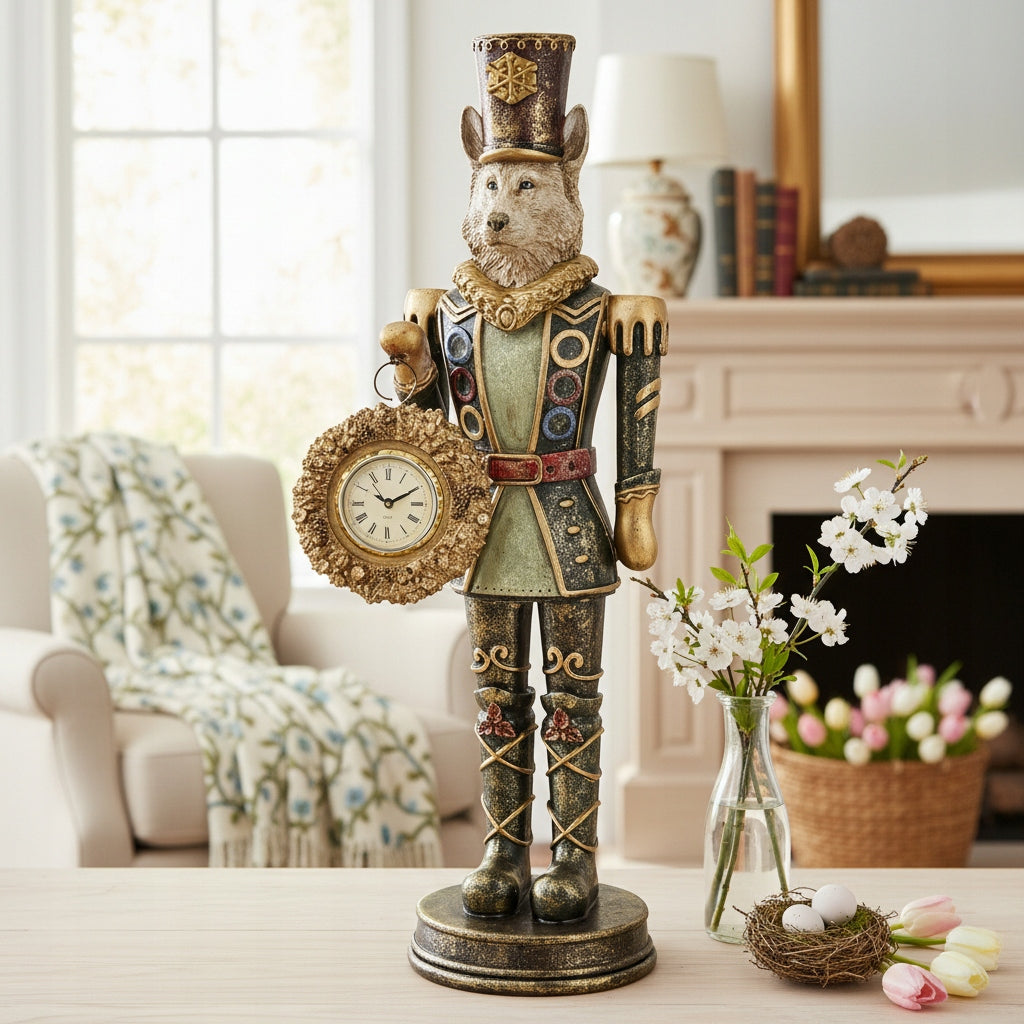 Figurka Pierrot Lis z Zegarkiem Dekoracja Statuetka Retro Vintage 54cm