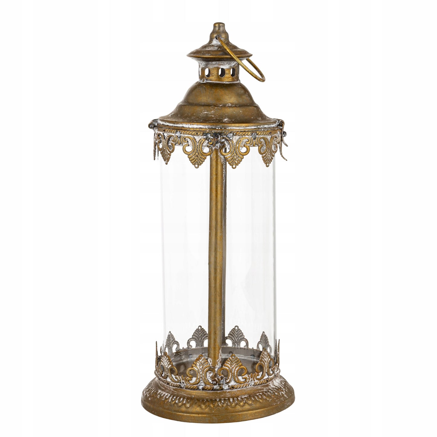 Lampion 45 cm metalowy India House Złoty Metal i Szkło Styl Orientalny