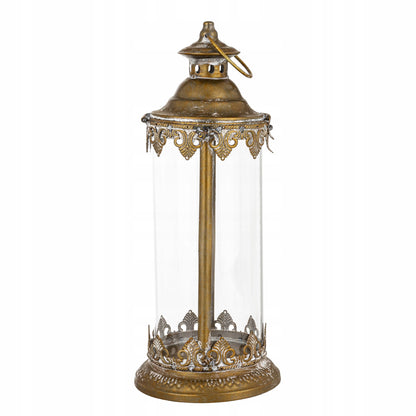 Lampion 45 cm metalowy India House Złoty Metal i Szkło Styl Orientalny