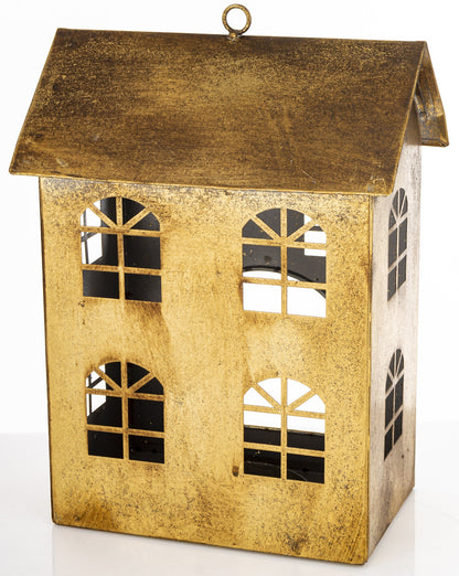 Figurka świąteczna Dekoracja Metalowa Domek złoty 29x21,5x14,5