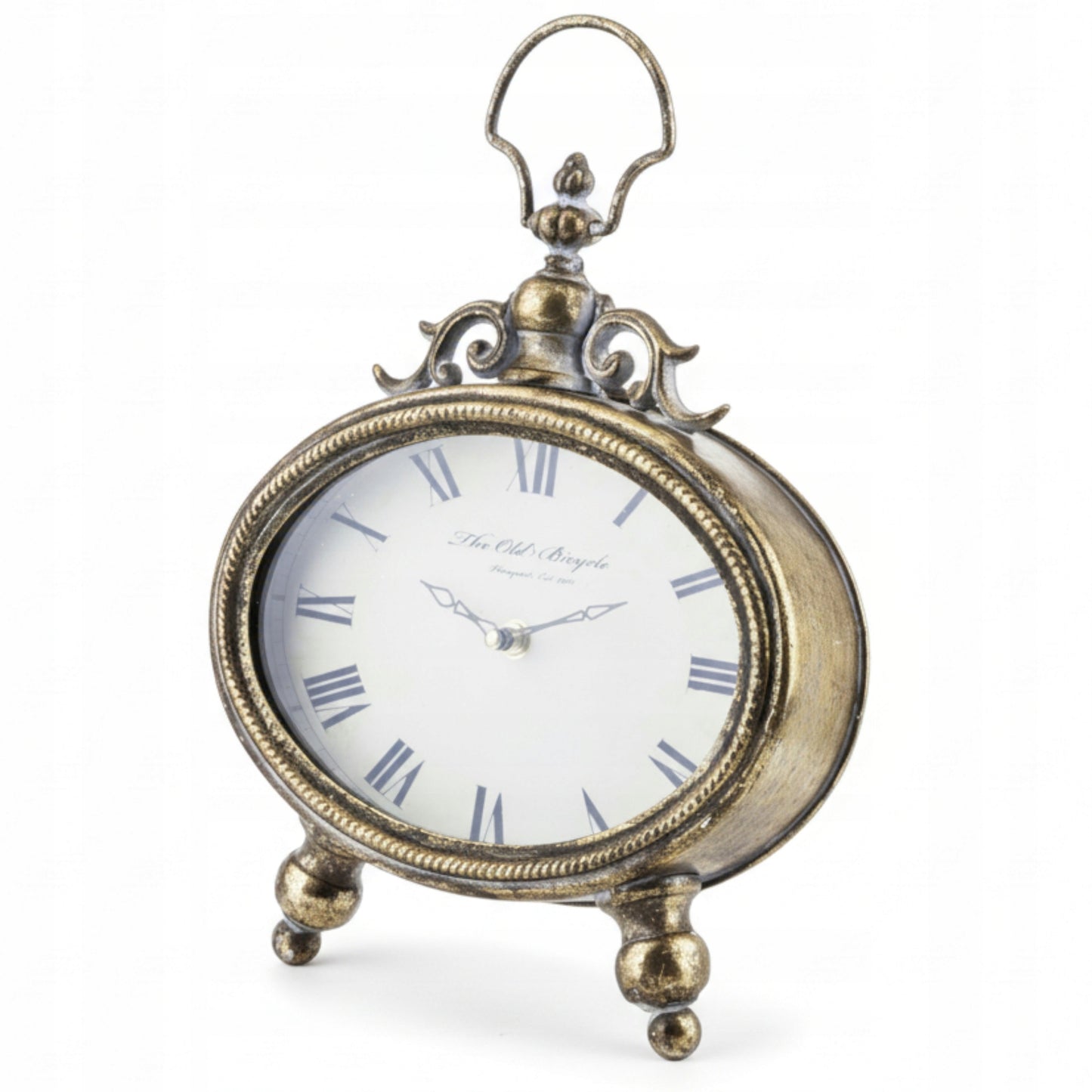 Zegar metalowy stojący vintage retro złoty postarzany