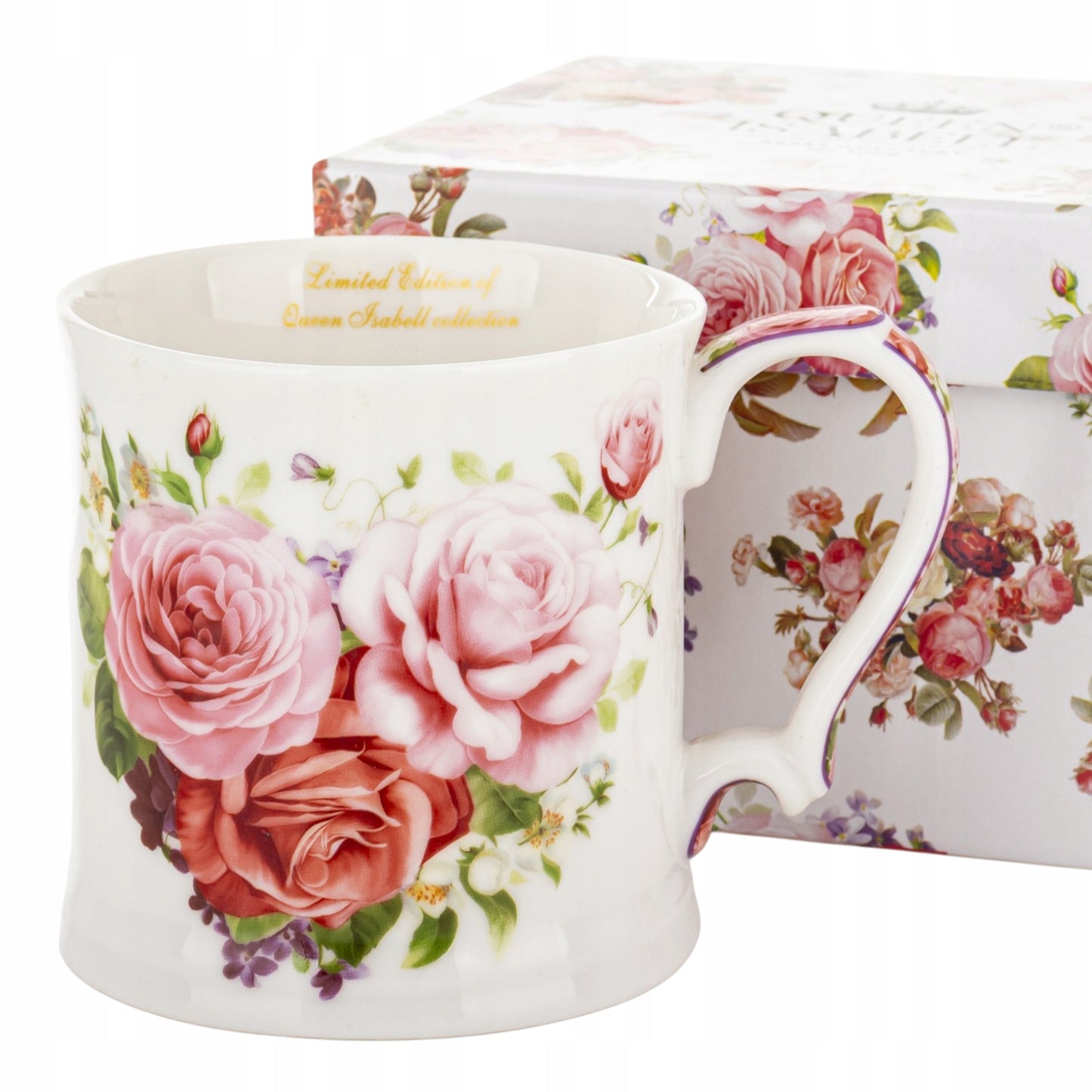 Kubek porcelanowy w róże 360 ml kwiatowy Prezent w pudełku na herbate 360ml