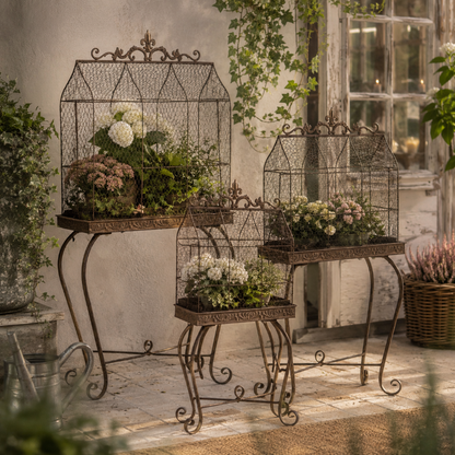 Klatka dekoracyjna metalowa komplet 2 szt. brązowy 122x57x31,5 105x49x27 86x41x21,5
