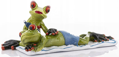 FIGURKA ŻABY PLAŻOWICZE 8,5x21x10cm żabki na wakacjach opalanie