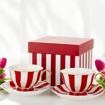Komplet filiżanek porcelanowych 220 ml 2szt. biało-czerwone złote