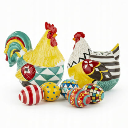 zestaw kura i kogut pojemnik ceramiczny 2 szt figurka wielkanocna