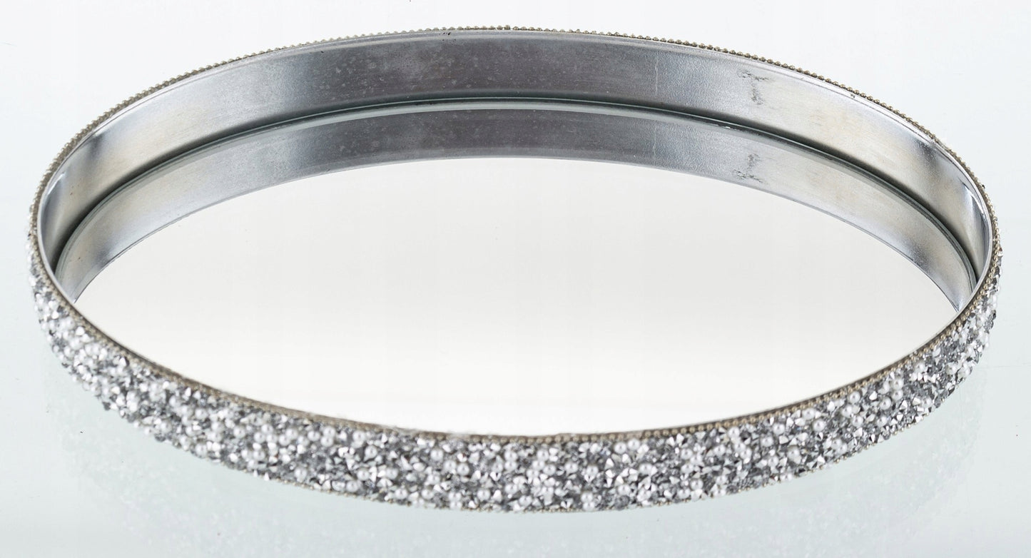 TACA DEKORACYJNA LUSTRZANA SREBRNA GLAMOUR 18,5x11,5cm podstawka lustro