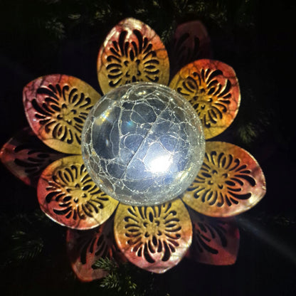 Lampa SOLARNA kwiat LOTOSU,ŻÓŁTO POMARAŃCZOWA Lampion latarenka LOTOS