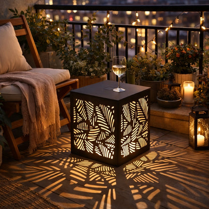 Stolik solarny metalowy ogrodowy balkonowy na taras LED lampa solarna