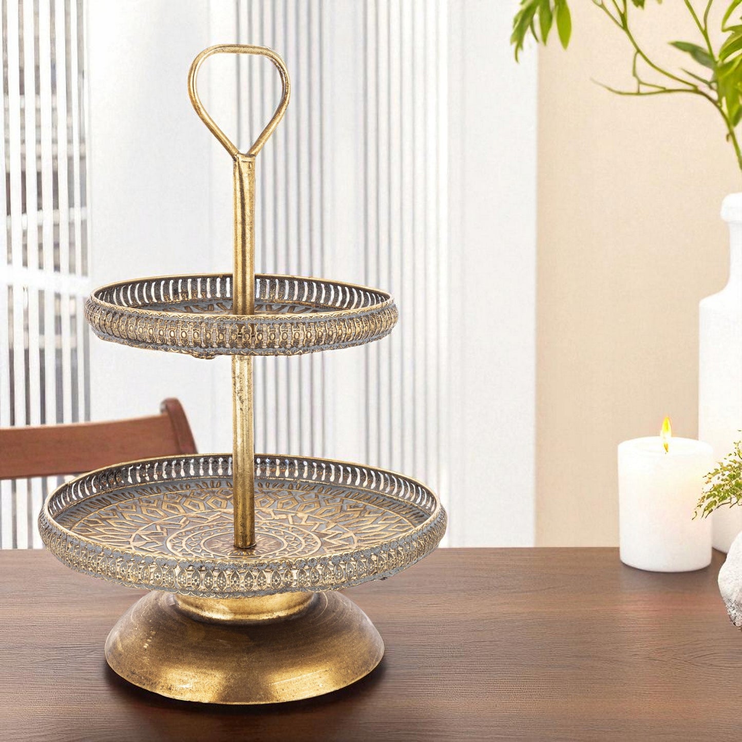 Patera dekoracyjna etażerka taca złota metalowa 55x37 cm