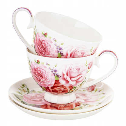 Elegancki komplet filiżanek w róże porcelana zestaw na prezent 2 szt 250ml