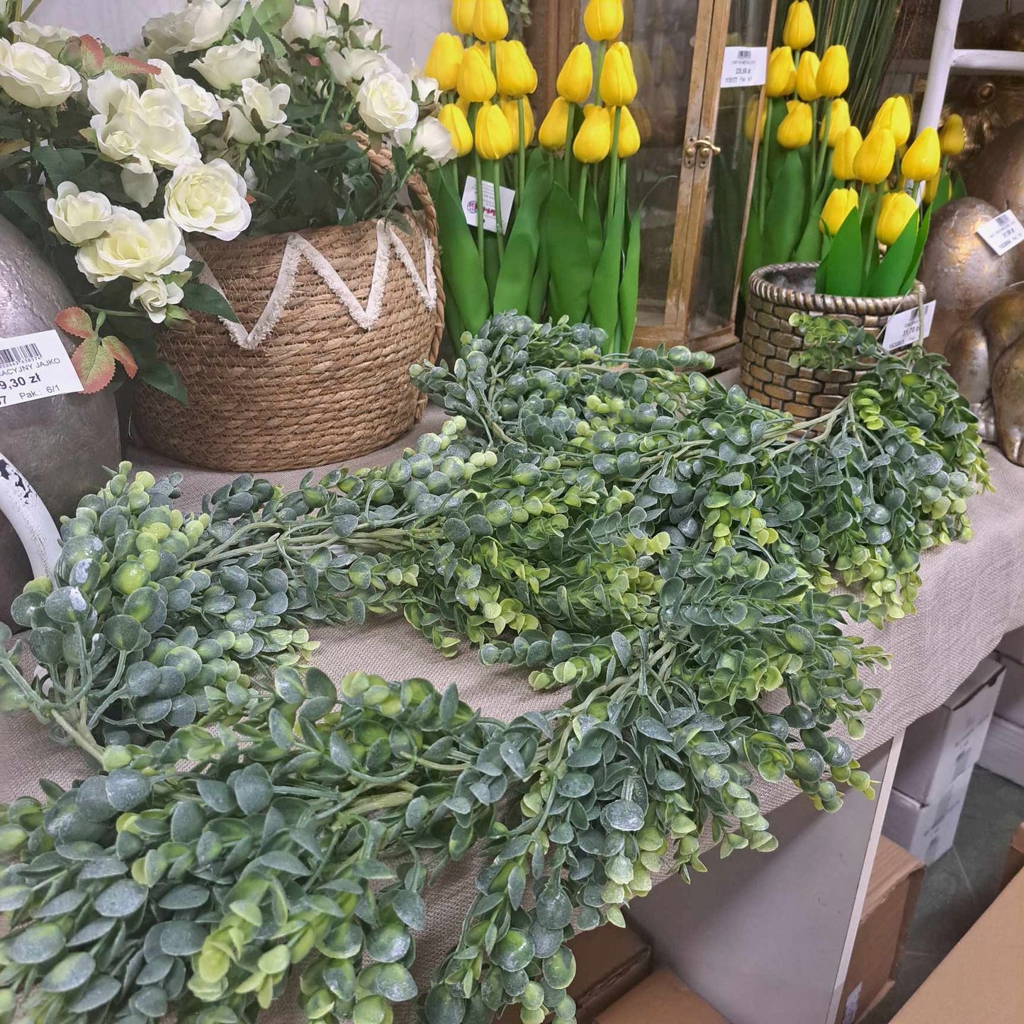 Bukiet sztucznych kwiatów Żółte Tulipany 28cm stroik tulipan żółty